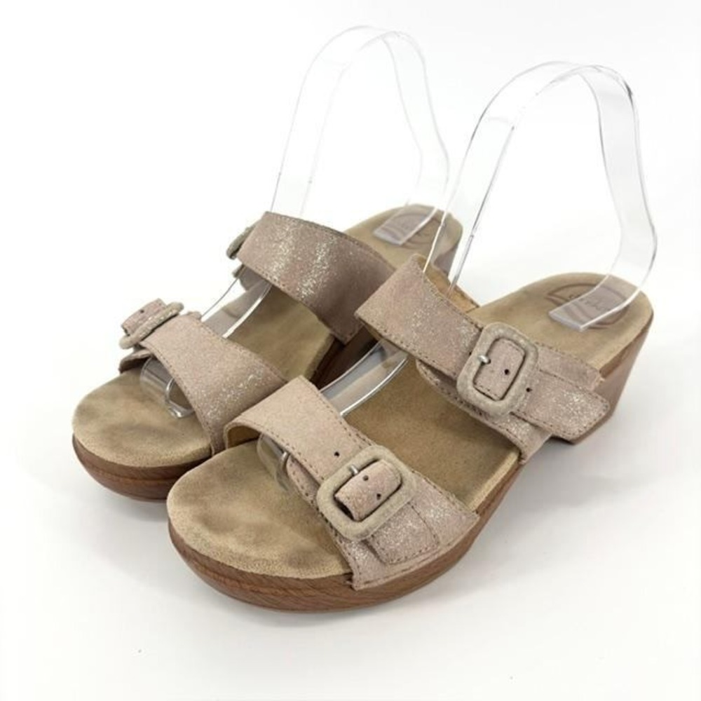 Dansko Sophie Sandals Size 8.5 Metallic Strap Leather Wood Padded Summer Spring